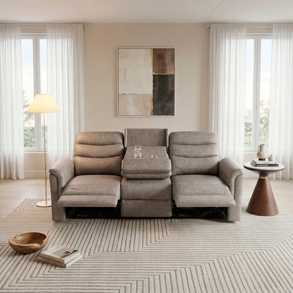 Metric Double Reclining Sofa with Drop-down Cup Holders