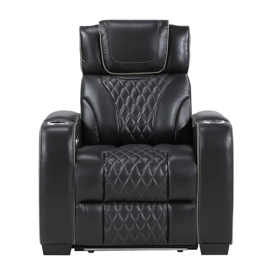 Apex Power Reclining Chair with Power Headrest, Storage Arms with Cup Holders, Air Massage and Heat, LED Lighting and Charging Ports