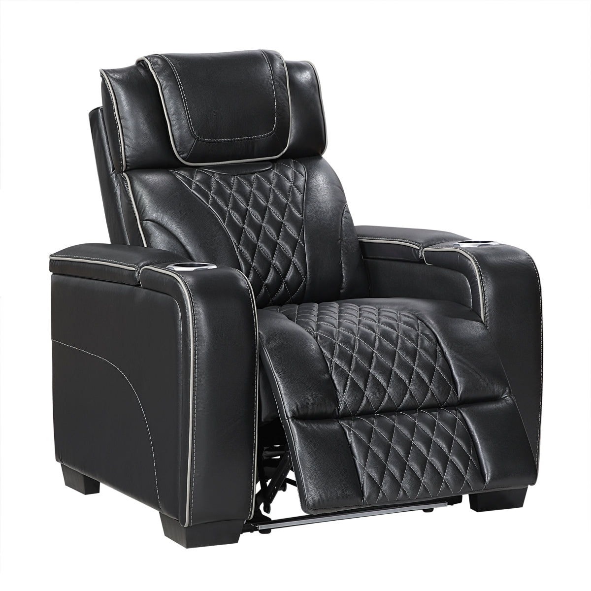 Apex Power Reclining Chair with Power Headrest, Storage Arms with Cup Holders, Air Massage and Heat, LED Lighting and Charging Ports