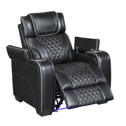 Apex Power Reclining Chair with Power Headrest, Storage Arms with Cup Holders, Air Massage and Heat, LED Lighting and Charging Ports