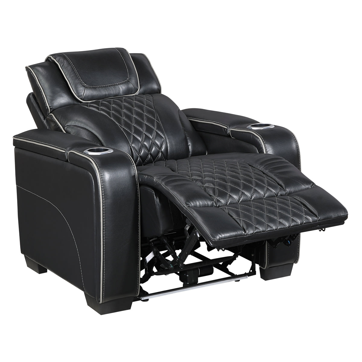 Apex Power Reclining Chair with Power Headrest, Storage Arms with Cup Holders, Air Massage and Heat, LED Lighting and Charging Ports
