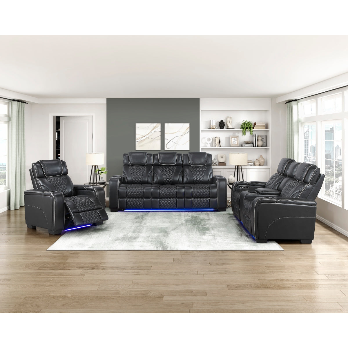 Apex Power Reclining Chair with Power Headrest, Storage Arms with Cup Holders, Air Massage and Heat, LED Lighting and Charging Ports