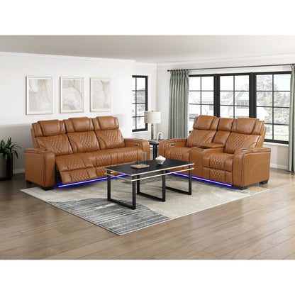 Apex Power Double Reclining Sofa with Center Drop-Down Cup Holders, Power Headrests, Storage Arms with Cup holders, Reading Lights, Wireless Charger, Air Massage and Heat, LED Lighting and Charging Ports
