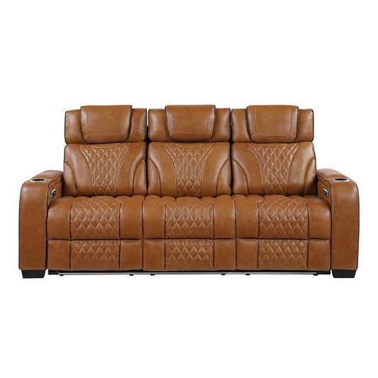Apex Power Double Reclining Sofa with Center Drop-Down Cup Holders, Power Headrests, Storage Arms with Cup holders, Reading Lights, Wireless Charger, Air Massage and Heat, LED Lighting and Charging Ports