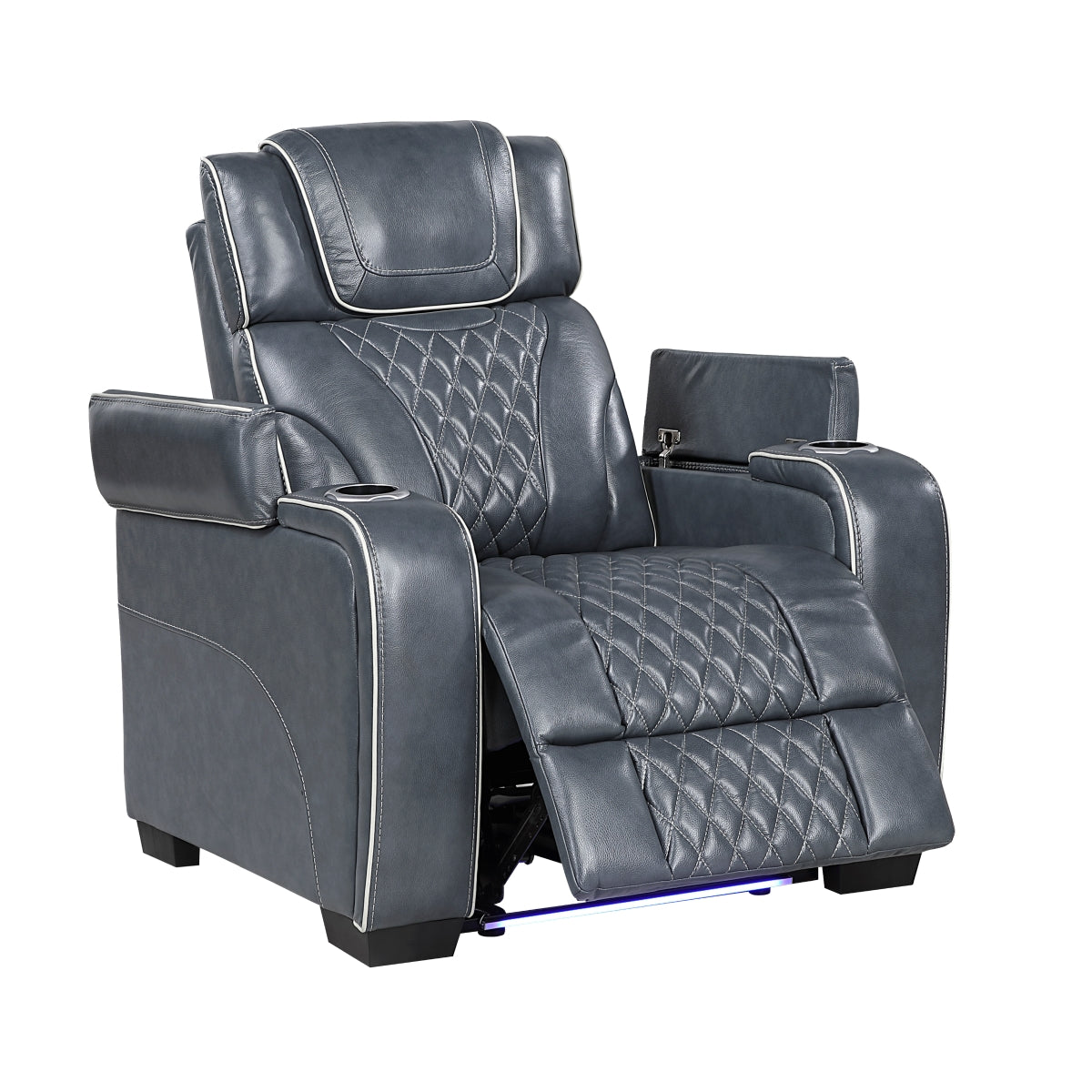 Apex Power Reclining Chair with Power Headrest, Storage Arms with Cup Holders, Air Massage and Heat, LED Lighting and Charging Ports