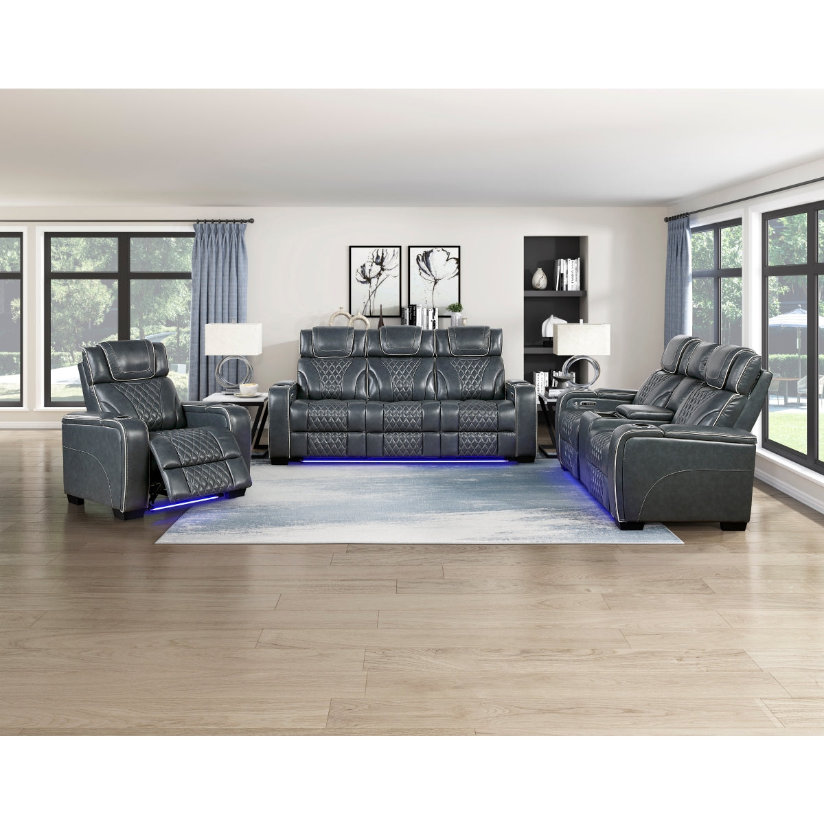 Apex Power Reclining Chair with Power Headrest, Storage Arms with Cup Holders, Air Massage and Heat, LED Lighting and Charging Ports