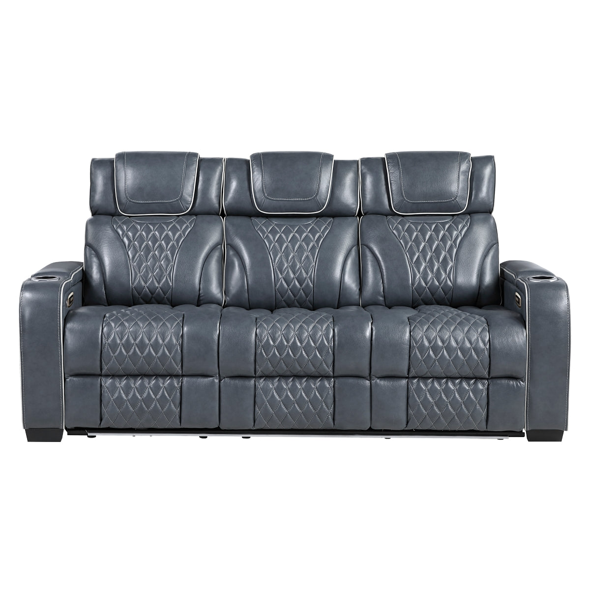 Apex Power Double Reclining Sofa with Center Drop-Down Cup Holders, Power Headrests, Storage Arms with Cup holders, Reading Lights, Wireless Charger, Air Massage and Heat, LED Lighting and Charging Ports