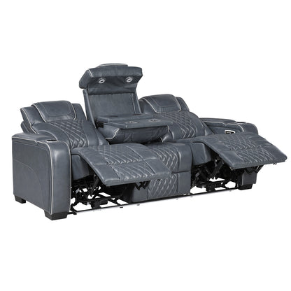 Apex Power Double Reclining Sofa with Center Drop-Down Cup Holders, Power Headrests, Storage Arms with Cup holders, Reading Lights, Wireless Charger, Air Massage and Heat, LED Lighting and Charging Ports