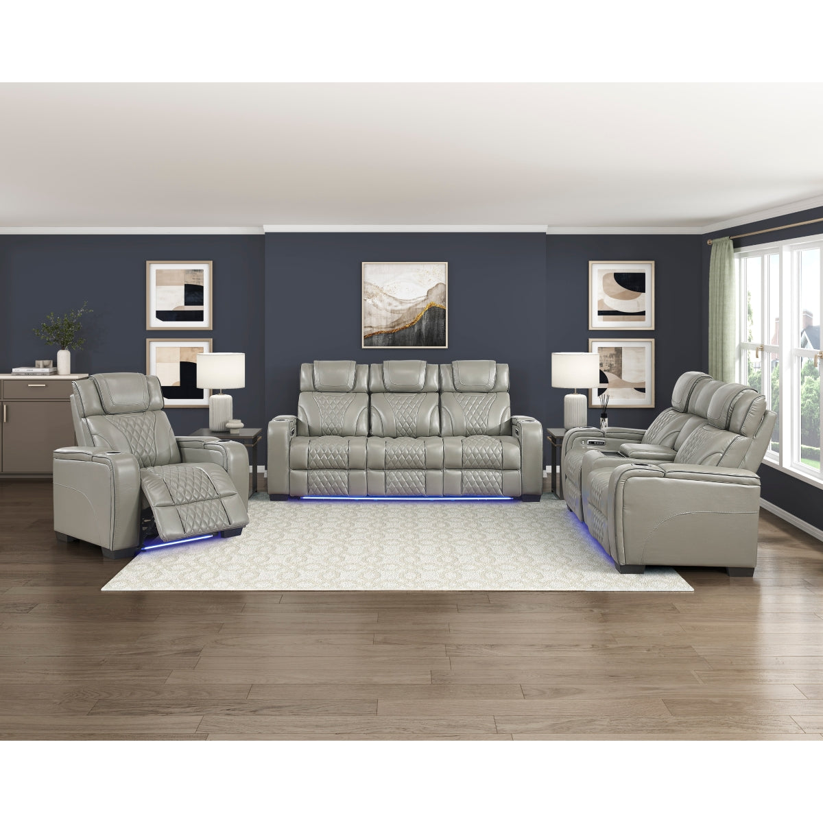 Apex Power Reclining Chair with Power Headrest, Storage Arms with Cup Holders, Air Massage and Heat, LED Lighting and Charging Ports