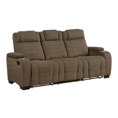 Ronan Double Reclining Sofa With Center Drop-Down Cup Holders, Storage Arms, Cup Holders, Reading Lights, Magazine Bag, Receptacles, Charging Ports And Led