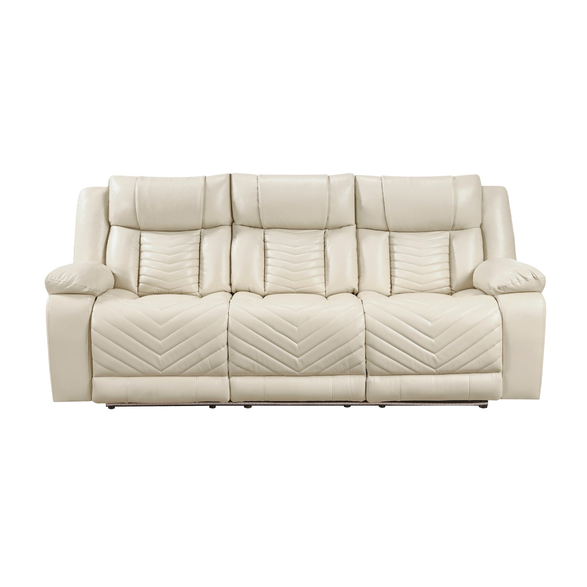 Huron Power Double Reclining Sofa with Center Drop-Down Cup Holders, Wireless Charger, Magazine Bag, LED and Charging Ports - Beige