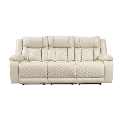 Huron Power Double Reclining Sofa with Center Drop-Down Cup Holders, Wireless Charger, Magazine Bag, LED and Charging Ports - Beige