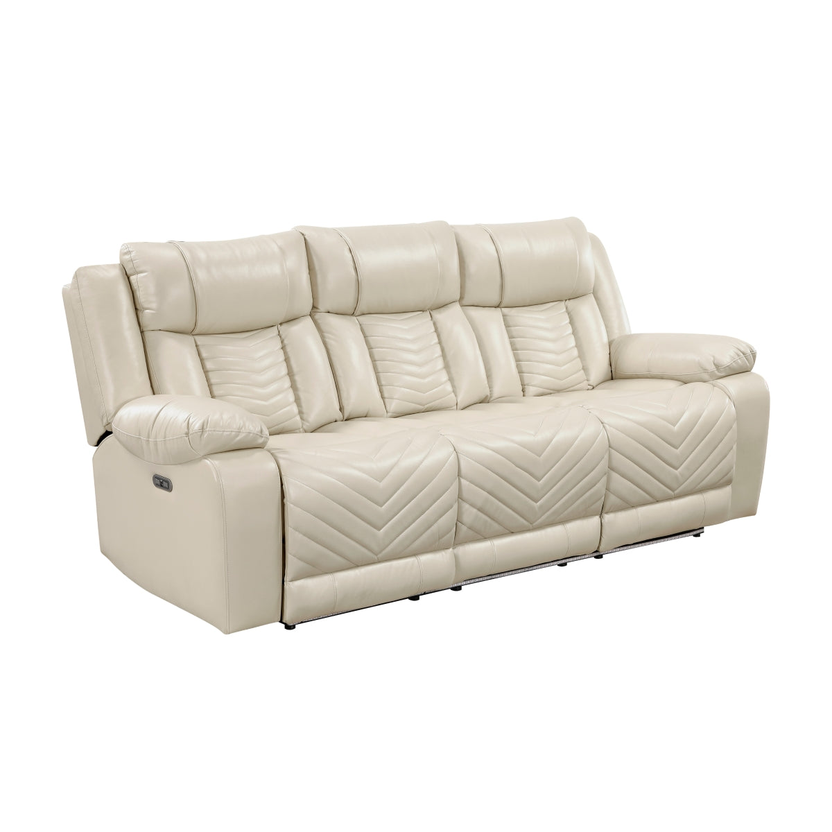 Huron Power Double Reclining Sofa with Center Drop-Down Cup Holders, Wireless Charger, Magazine Bag, LED and Charging Ports - Beige