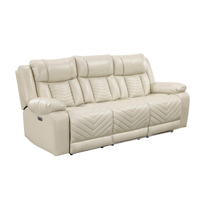 Huron Power Double Reclining Sofa with Center Drop-Down Cup Holders, Wireless Charger, Magazine Bag, LED and Charging Ports - Beige