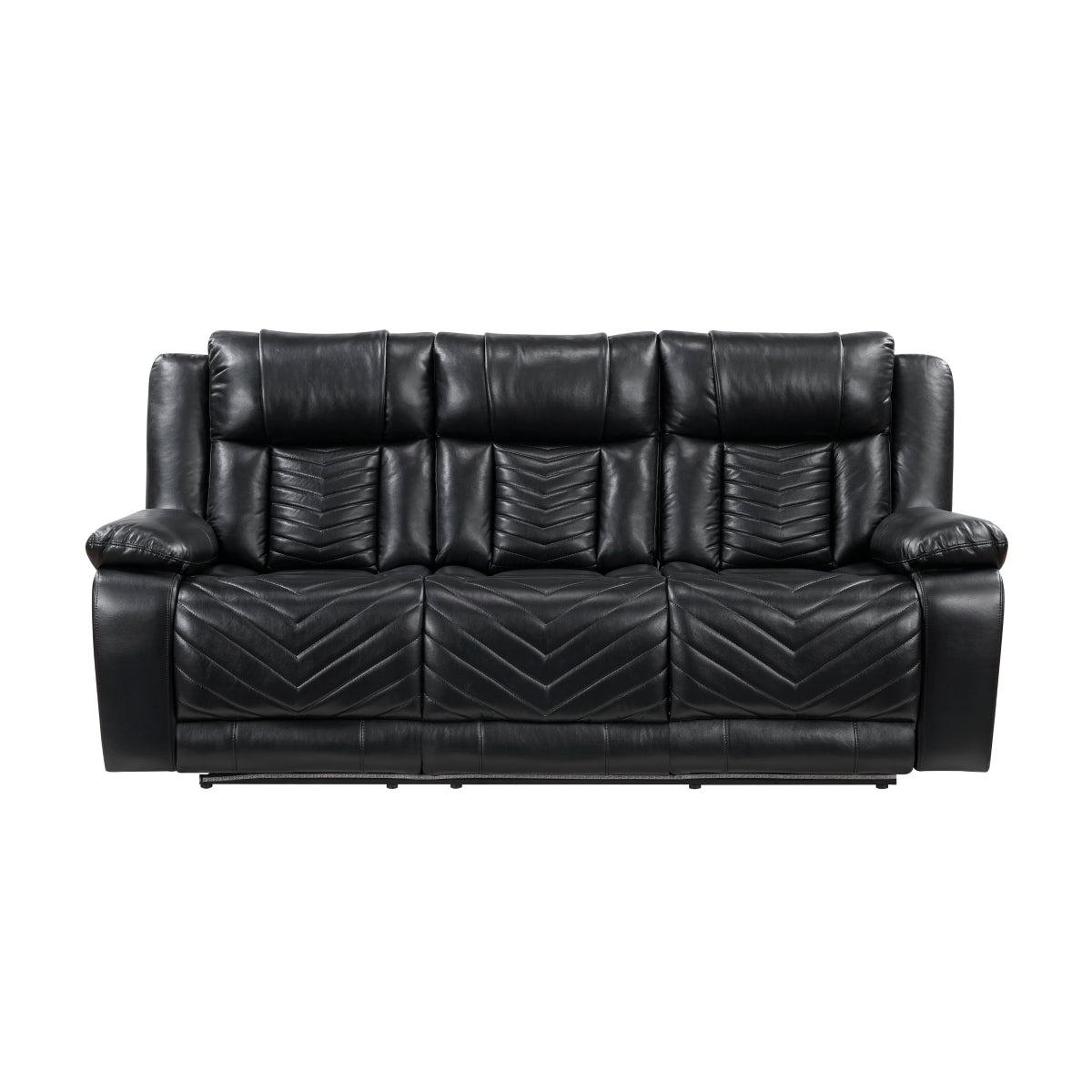 Huron Power Double Reclining Sofa with Center Drop-Down Cup Holders, Wireless Charger, Magazine Bag, LED and Charging Ports - Black