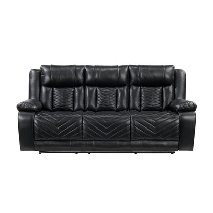 Huron Power Double Reclining Sofa with Center Drop-Down Cup Holders, Wireless Charger, Magazine Bag, LED and Charging Ports - Black