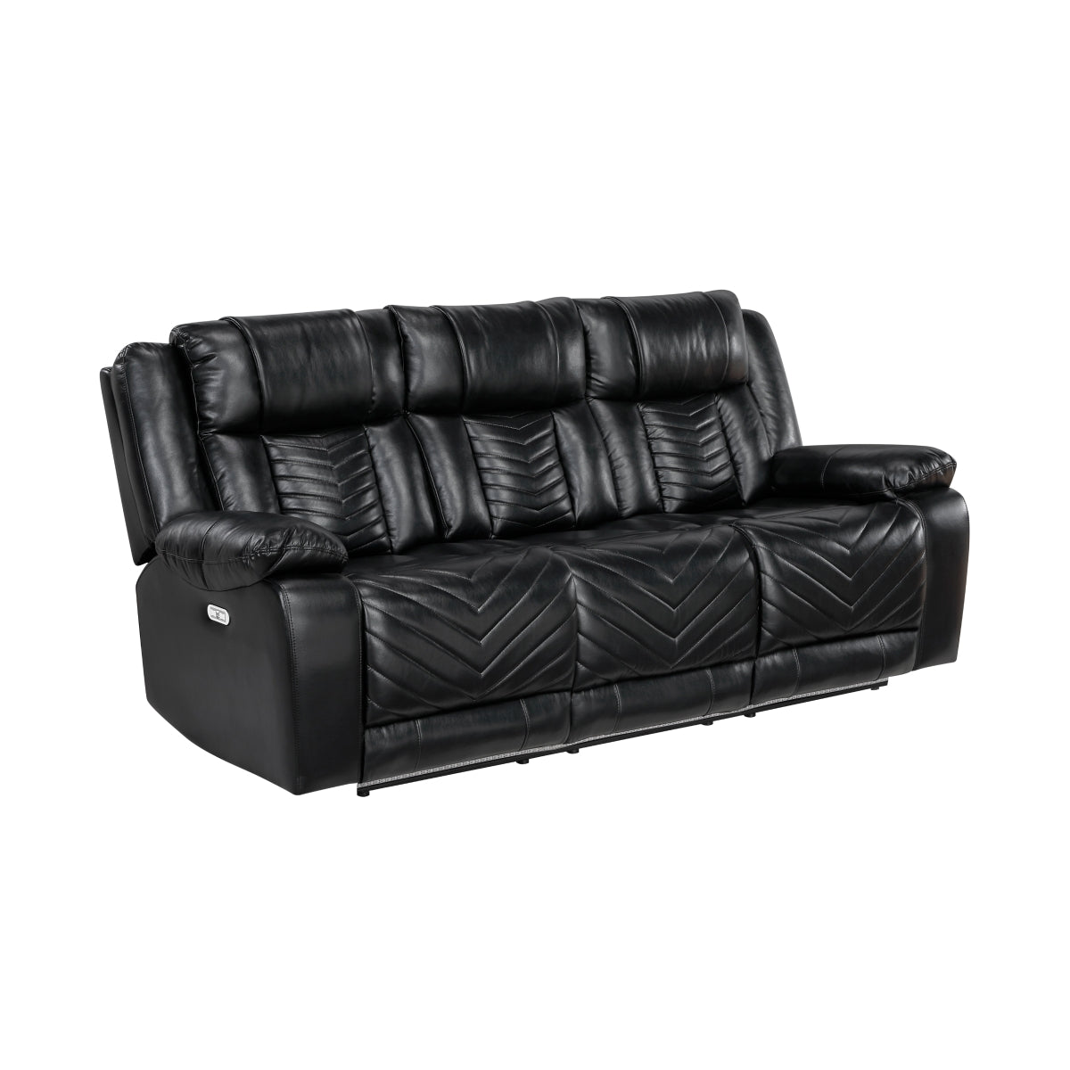 Huron Power Double Reclining Sofa with Center Drop-Down Cup Holders, Wireless Charger, Magazine Bag, LED and Charging Ports - Black