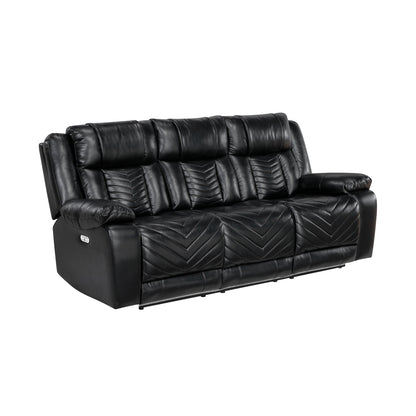 Huron Power Double Reclining Sofa with Center Drop-Down Cup Holders, Wireless Charger, Magazine Bag, LED and Charging Ports - Black