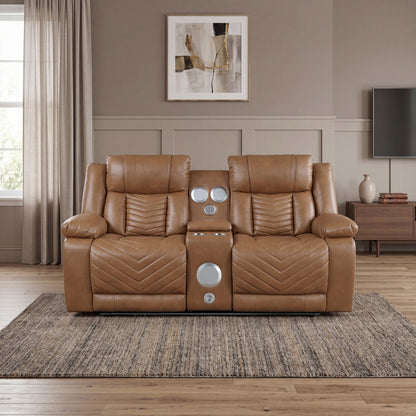Huron Power Double Reclining Love Seat with Center Console, Wireless Speakers, LED and Charging Ports