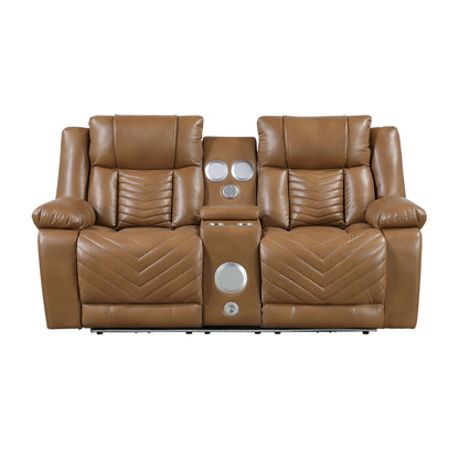 Huron Power Double Reclining Love Seat with Center Console, Wireless Speakers, LED and Charging Ports