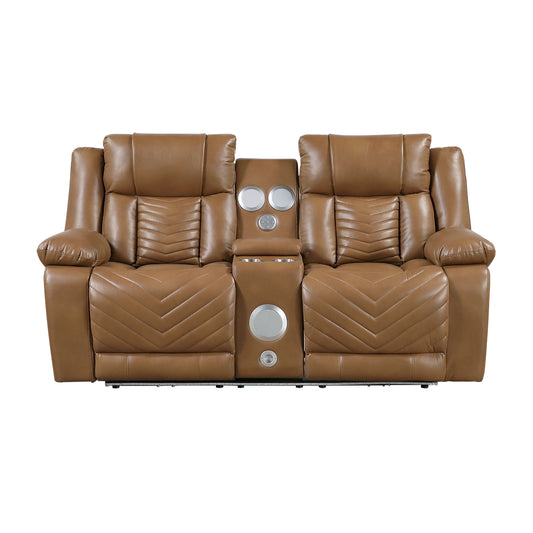 Huron Power Double Reclining Love Seat with Center Console, Wireless Speakers, LED and Charging Ports