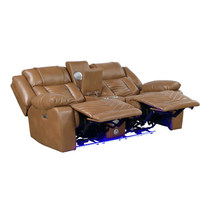 Huron Power Double Reclining Love Seat with Center Console, Wireless Speakers, LED and Charging Ports
