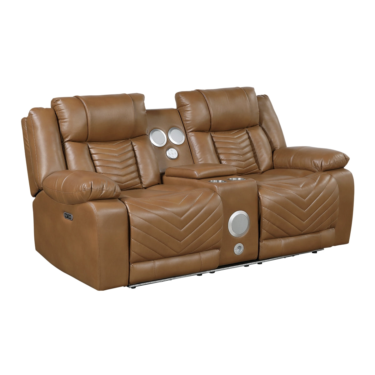 Huron Power Double Reclining Love Seat with Center Console, Wireless Speakers, LED and Charging Ports