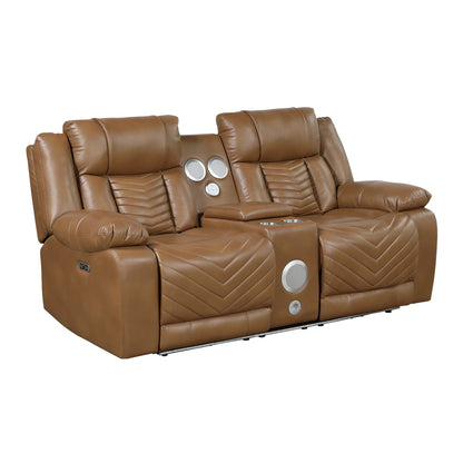 Huron Power Double Reclining Love Seat with Center Console, Wireless Speakers, LED and Charging Ports