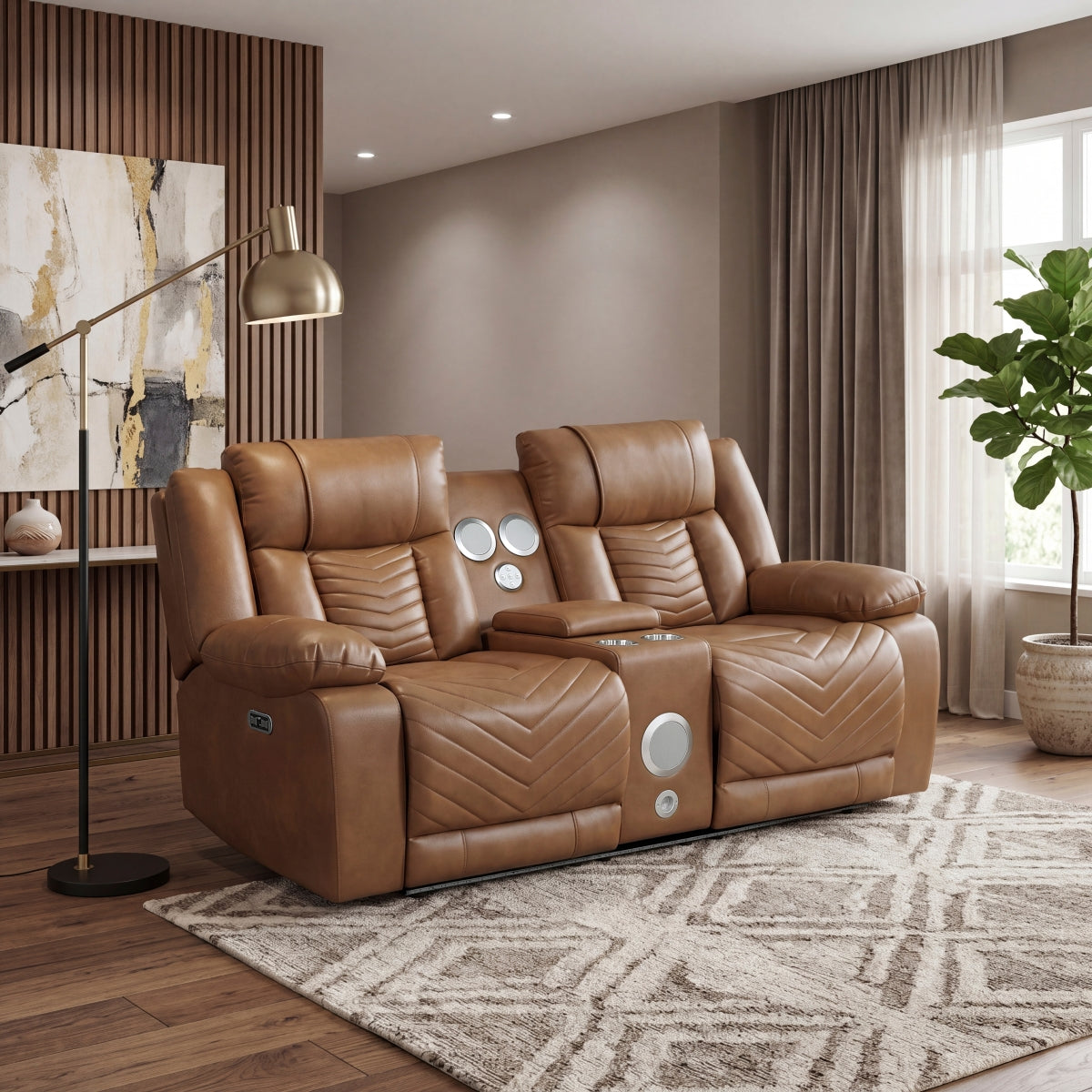 Huron Power Double Reclining Love Seat with Center Console, Wireless Speakers, LED and Charging Ports