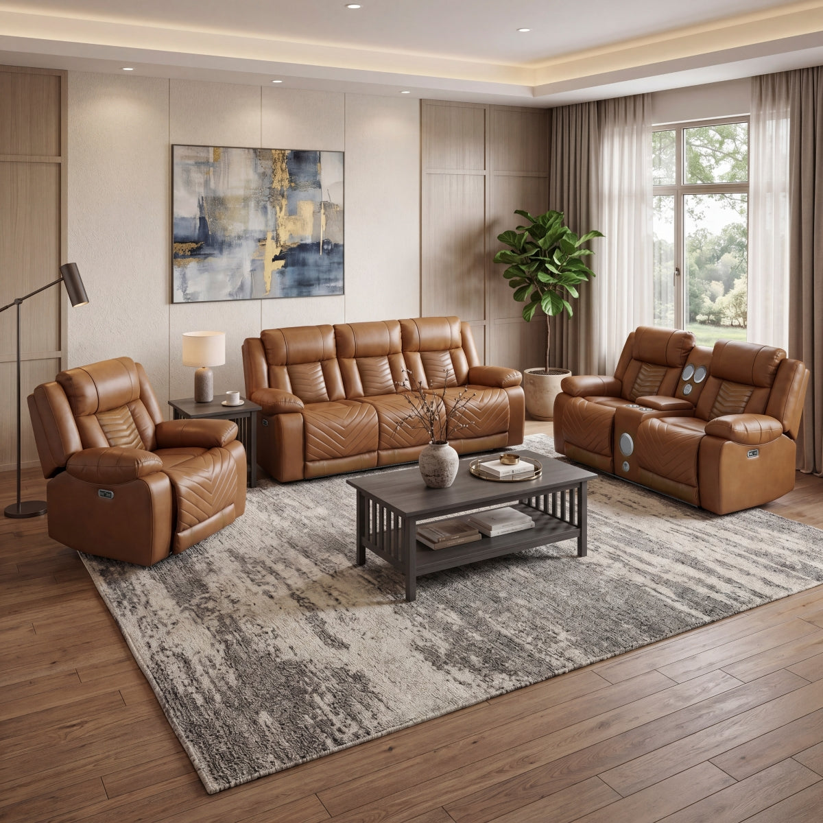 Huron Power Double Reclining Love Seat with Center Console, Wireless Speakers, LED and Charging Ports