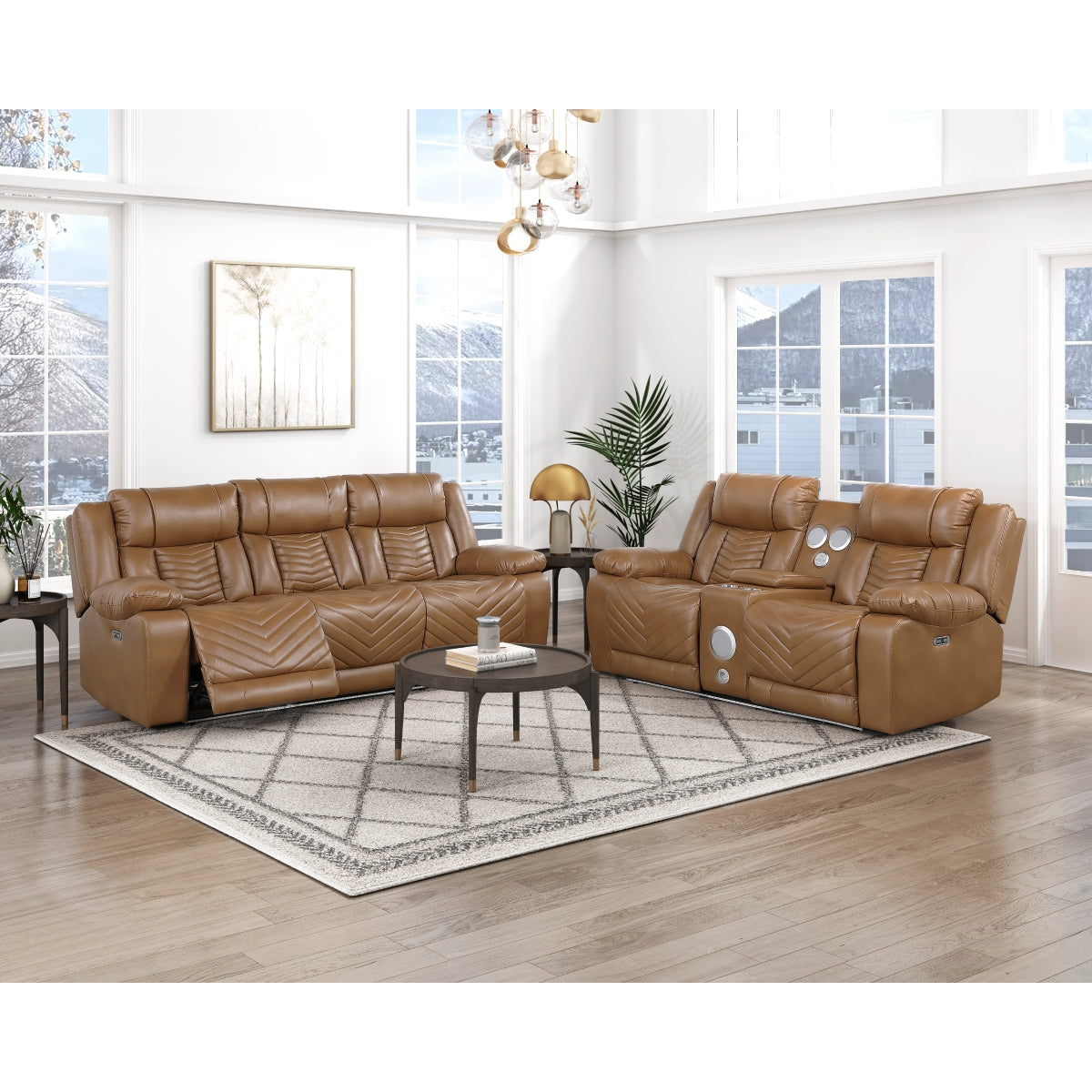 Huron Power Double Reclining Love Seat with Center Console, Wireless Speakers, LED and Charging Ports