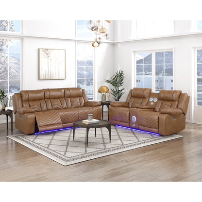Huron Power Double Reclining Sofa with Center Drop-Down Cup Holders, Wireless Charger, Magazine Bag, LED and Charging Ports