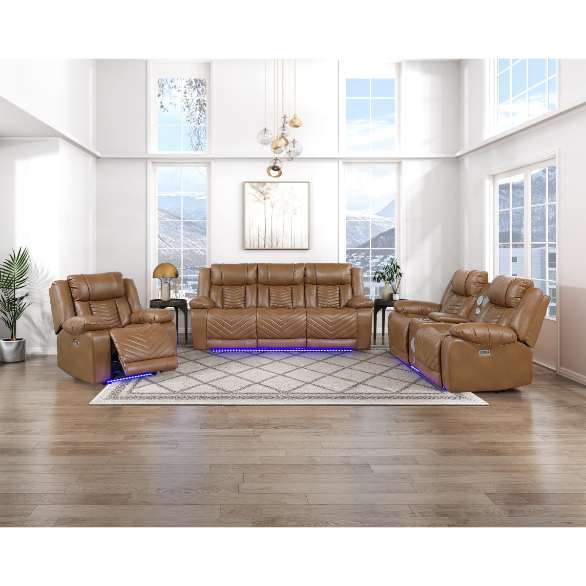 Huron Power Double Reclining Sofa with Center Drop-Down Cup Holders, Wireless Charger, Magazine Bag, LED and Charging Ports