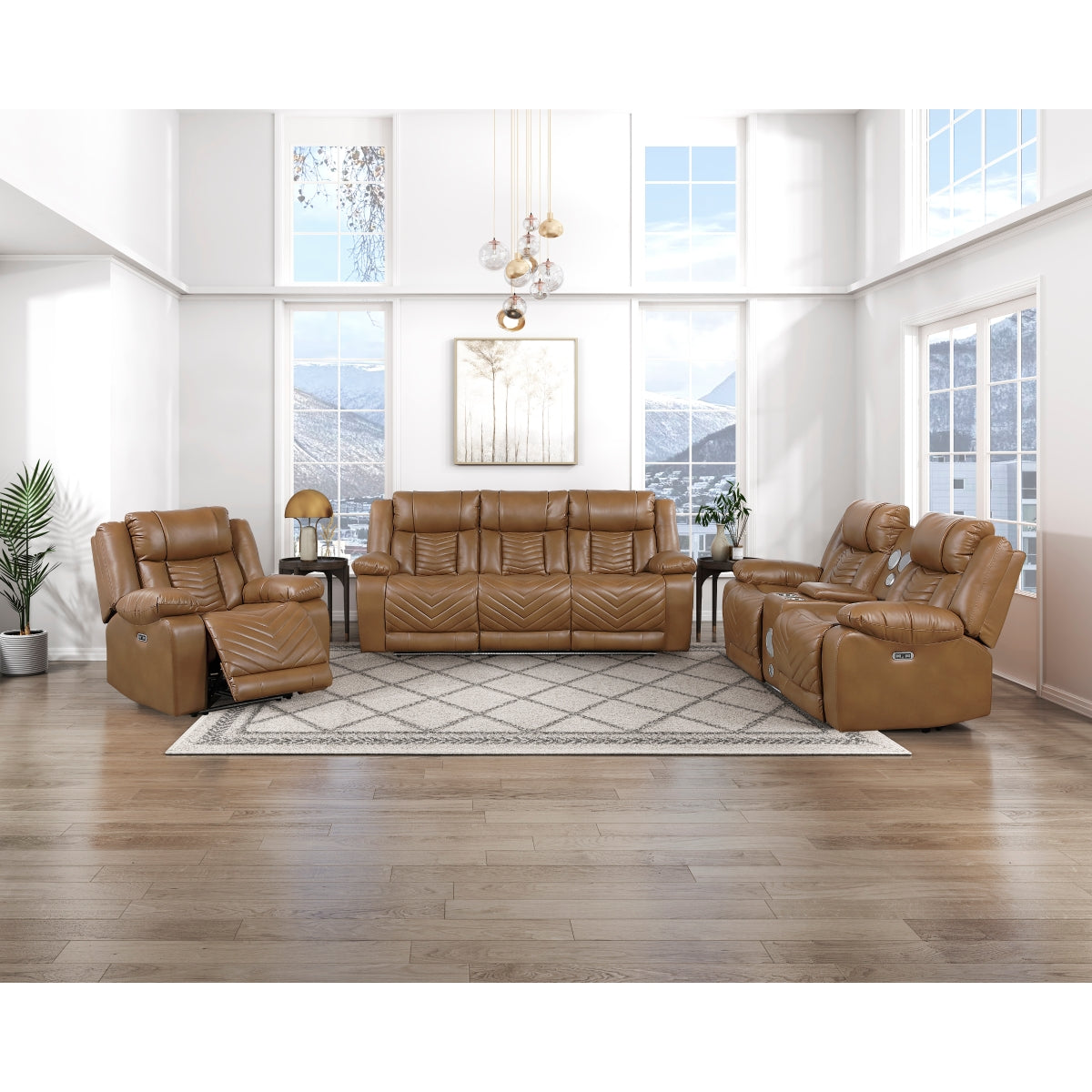Huron Power Double Reclining Sofa with Center Drop-Down Cup Holders, Wireless Charger, Magazine Bag, LED and Charging Ports