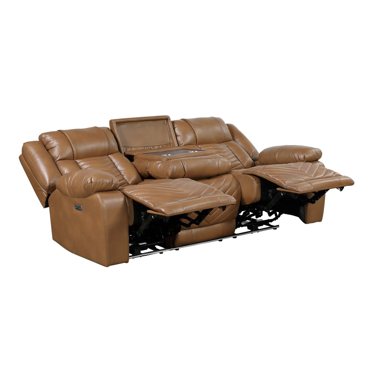 Huron Power Double Reclining Sofa with Center Drop-Down Cup Holders, Wireless Charger, Magazine Bag, LED and Charging Ports