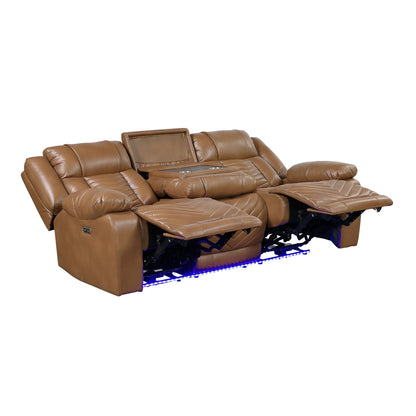 Huron Power Double Reclining Sofa with Center Drop-Down Cup Holders, Wireless Charger, Magazine Bag, LED and Charging Ports
