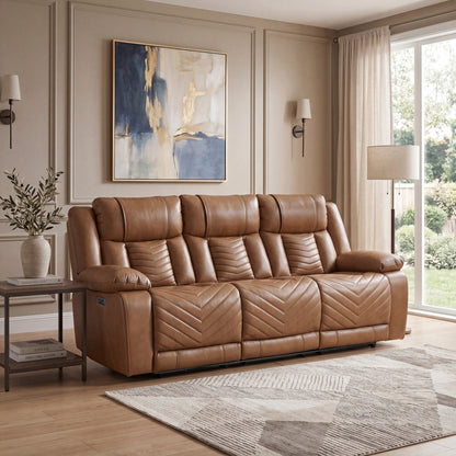 Huron Power Double Reclining Sofa with Center Drop-Down Cup Holders, Wireless Charger, Magazine Bag, LED and Charging Ports