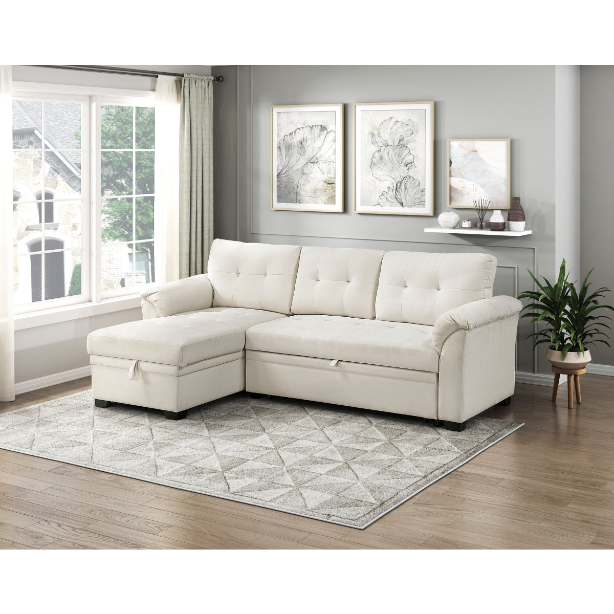 Elara 2-Piece Reversible Sectional with Pull-out Bed, Reversible Chaise and Hidden Storage