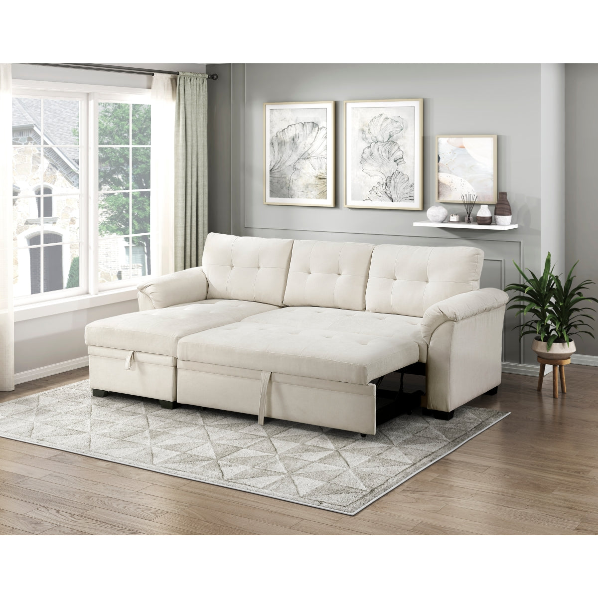Elara 2-Piece Reversible Sectional with Pull-out Bed, Reversible Chaise and Hidden Storage