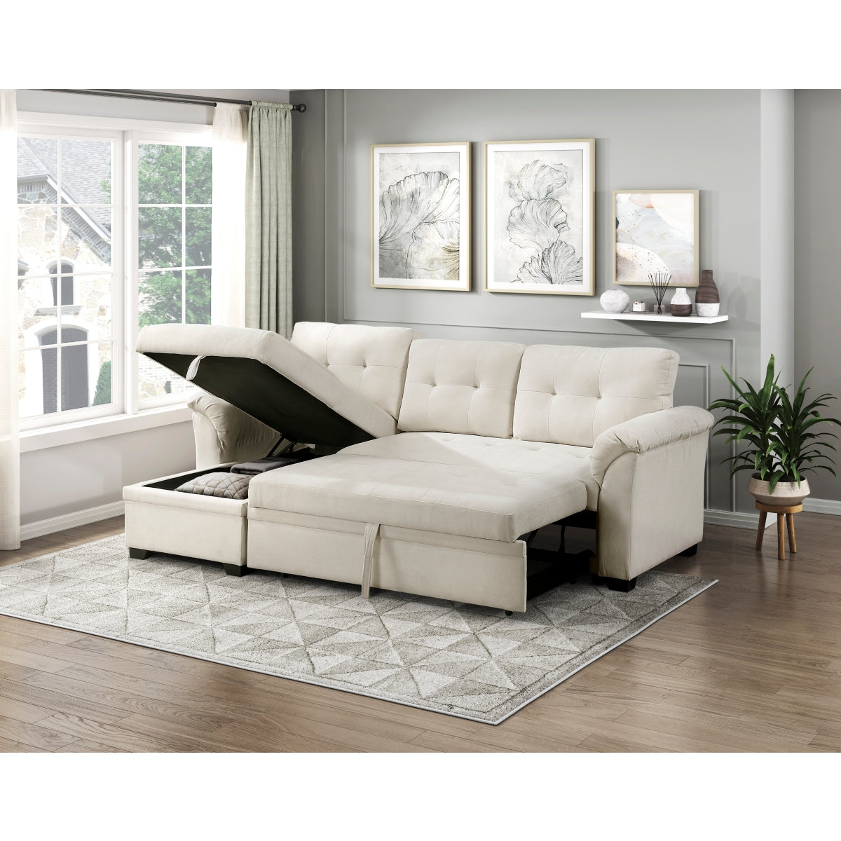 Elara 2-Piece Reversible Sectional with Pull-out Bed, Reversible Chaise and Hidden Storage