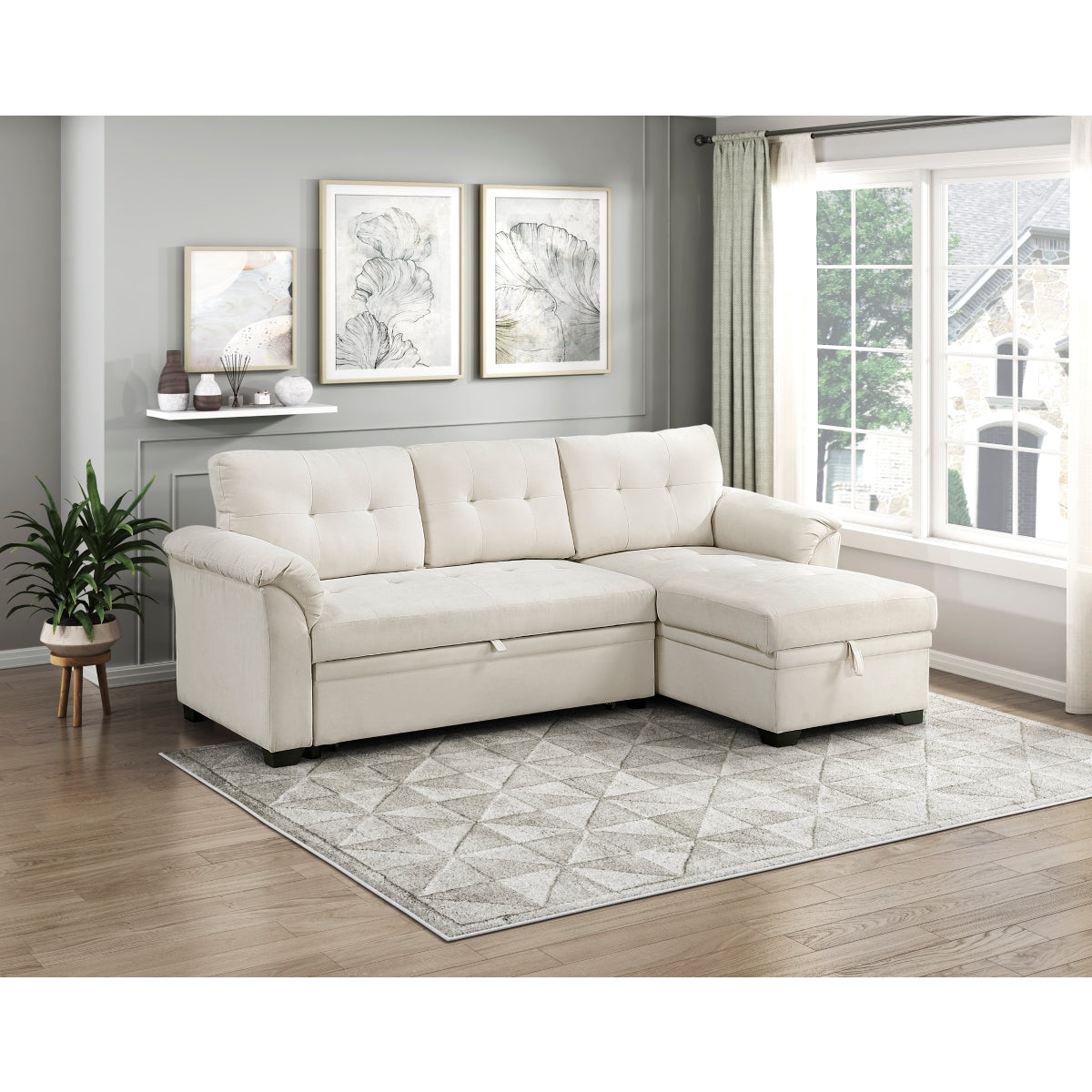 Elara 2-Piece Reversible Sectional with Pull-out Bed, Reversible Chaise and Hidden Storage