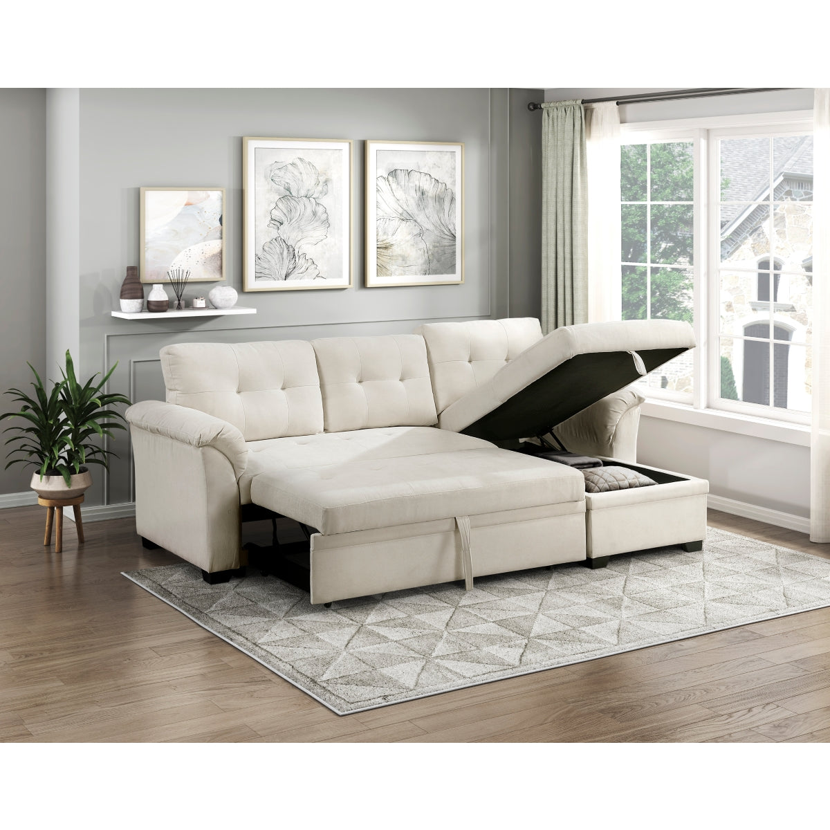 Elara 2-Piece Reversible Sectional with Pull-out Bed, Reversible Chaise and Hidden Storage