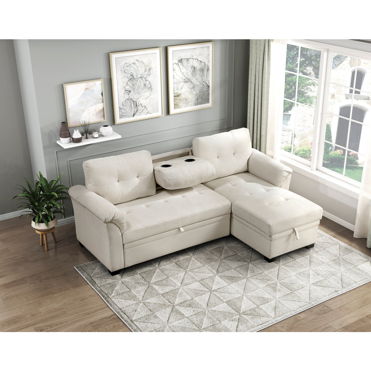 Elara 2-Piece Reversible Sectional with Pull-out Bed, Reversible Chaise and Hidden Storage