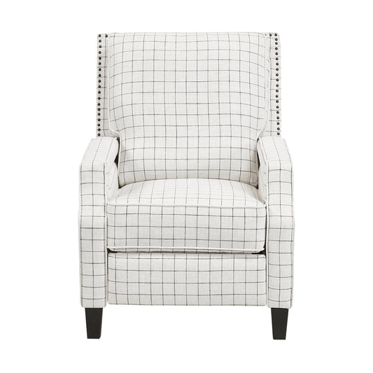 Berenson Push Back Reclining Chair - Off-white with black plaid pattern