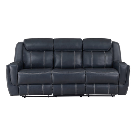 Littleton Double Reclining Sofa with Center Drop-Down Cup Holders,Storage Pouch, Receptacles and USB Ports - Blue