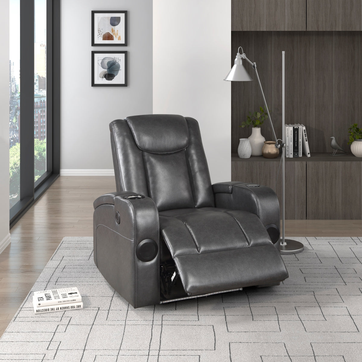 Turbo Power Reclining Chair with Wireless Charger, Cooling Cup-Holder, Storage Arms, Wireless Speakers, LED Light and USB port