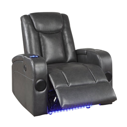 Turbo Power Reclining Chair with Wireless Charger, Cooling Cup-Holder, Storage Arms, Wireless Speakers, LED Light and USB port