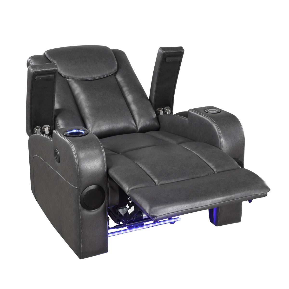 Turbo Power Reclining Chair with Wireless Charger, Cooling Cup-Holder, Storage Arms, Wireless Speakers, LED Light and USB port