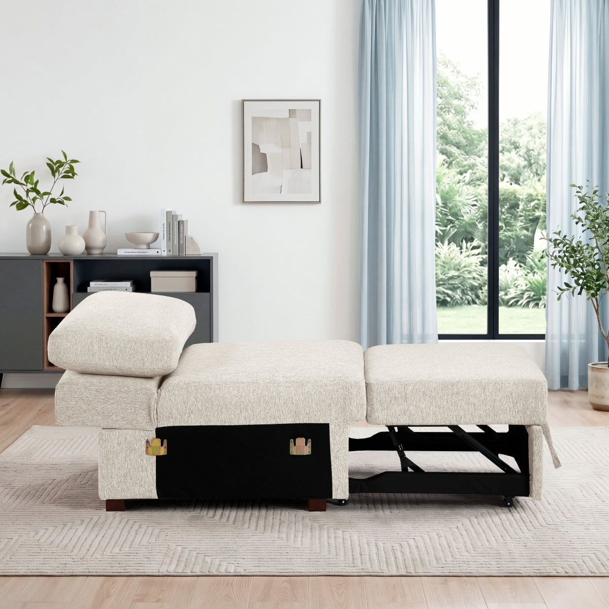 Isla Convertible Armless Chair with Pull-out Bed and Click Motion Back