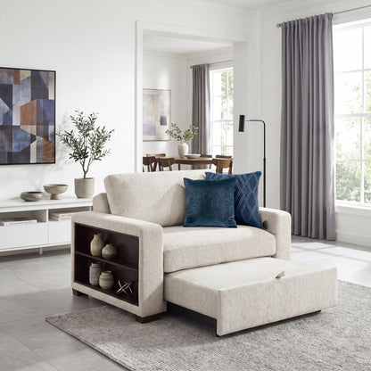 Isla Convertible Chair and Half with Pull-out Bed, Click Motion Back, Two Arms with Shelves and Charging Ports